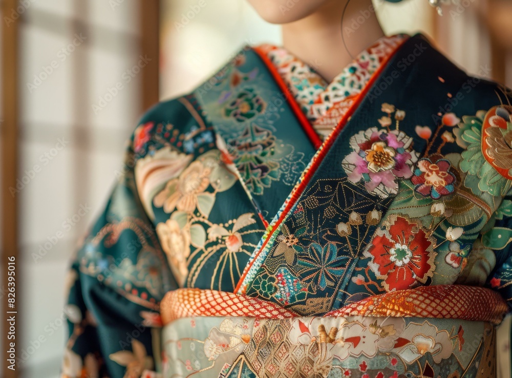 Close up of a woman wearing a kimono