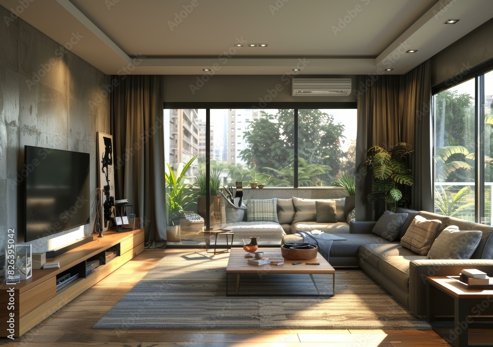Fototapeta premium Modern Home Interior Living Room Design with Stylish Furniture