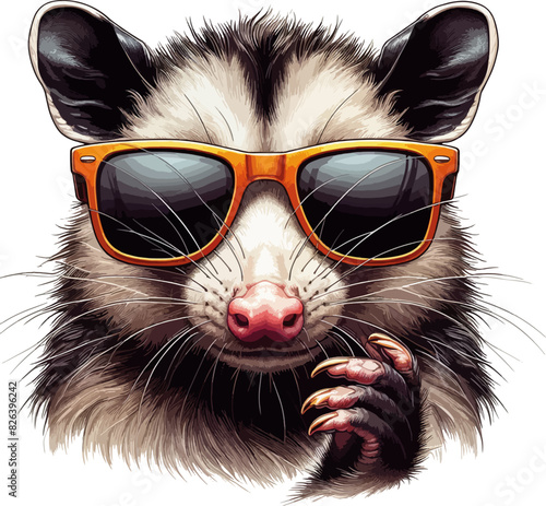 illustration of cute cartoon opossum in sunglasses
