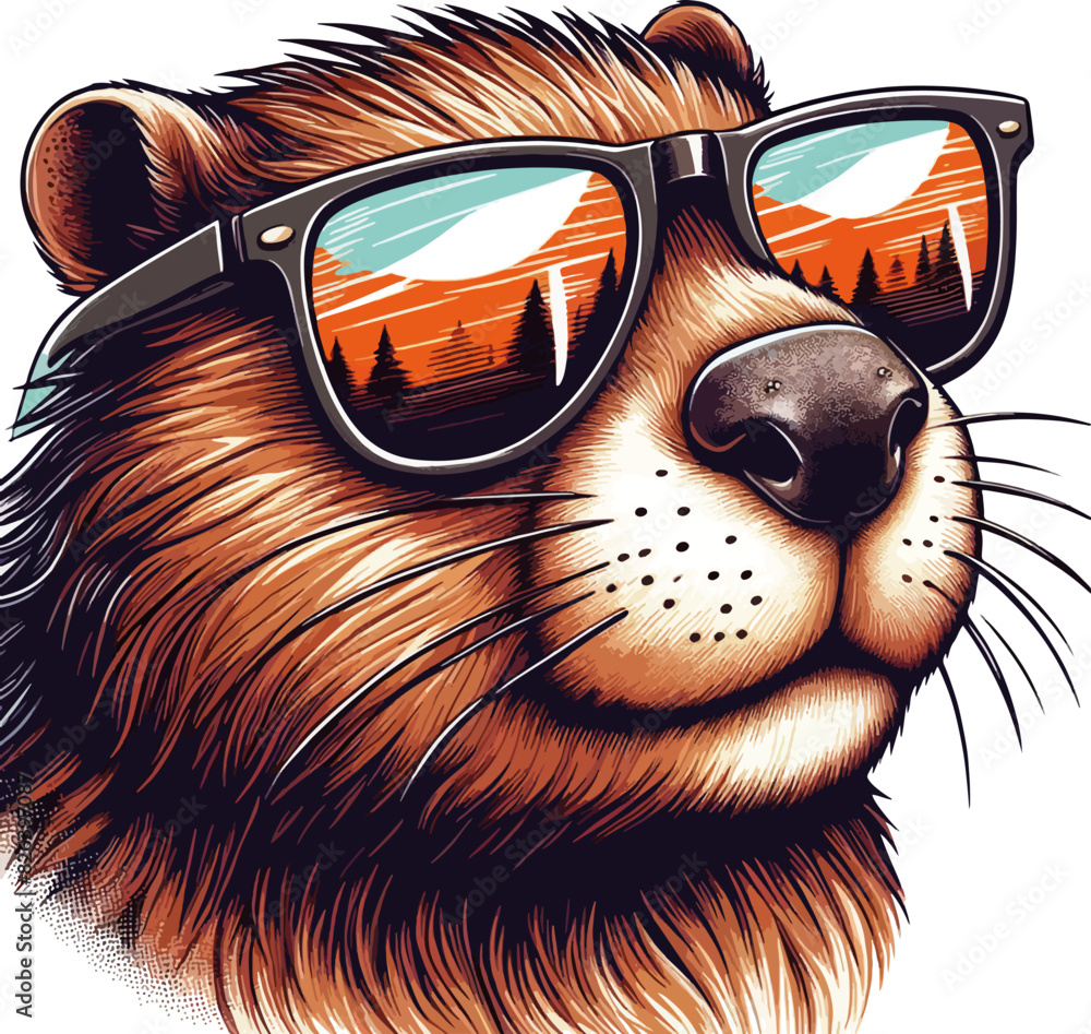 illustration of cool cartoon beaver in  sunglassses