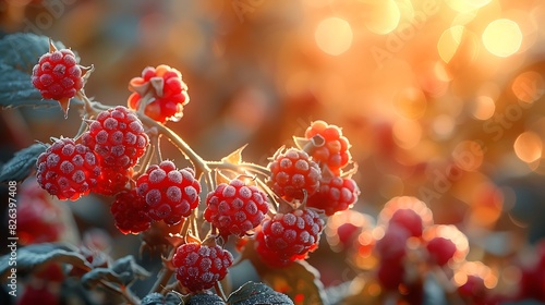 closeup shot of a forager gathering wild berries employing bokeh photography to create a soft ethereal background photo