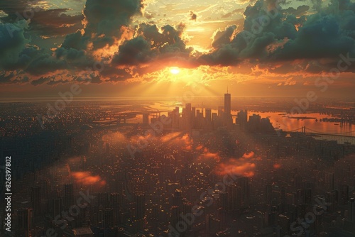 Spectacular Sunset Over New York City Skyline