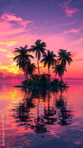 Tropical island serenity at sunset