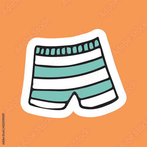 swimming trunks. men's swimming trunks. swimsuit. clothes. vector. sticker. doodle drawing. retro palette. with a white outline.