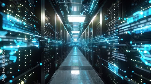 Corridor data server room of cloud computing technology. Generated AI image
