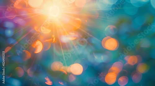 Abstract sun flare with blue bokeh background