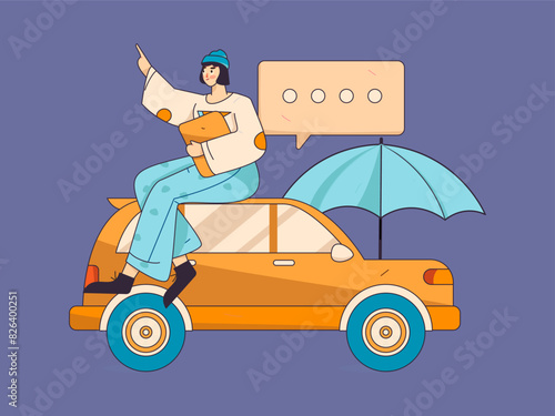 Buy insurance for car flat character vector concept operation illustration
