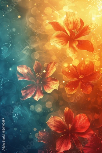 Glowing Red and Blue Flowers © duyina1990