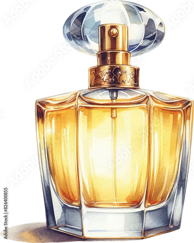 watecolor illustration of perfume bottle with flowers