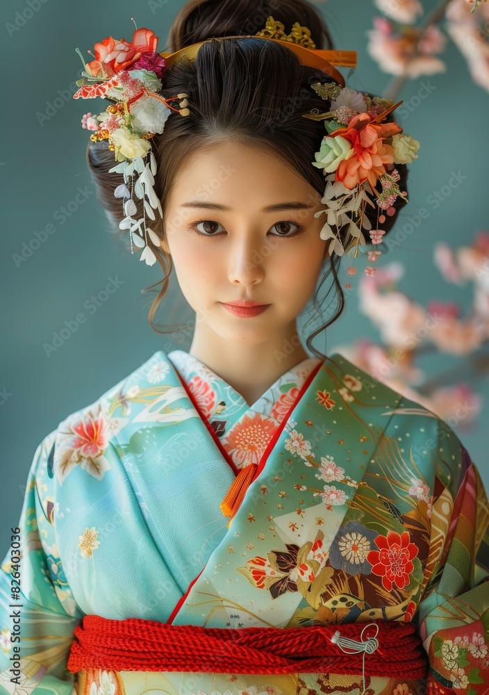 Portrait of a Japanese woman in traditional kimono