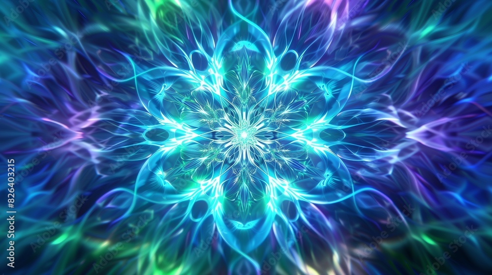 An intricate mandala of glowing, interwoven lines in shades of blue, green, and purple, radiating from a central point. An intricate mandala of glowing, interwoven lines in shades of blue, green, and purple, radiating from a central point.