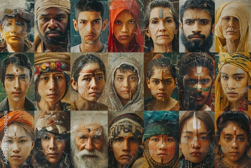 Collage from Different people. Illustration of a People collage, composite with faces and expressions of different people and ethnicities from the world, cultural diversity. People pattern.