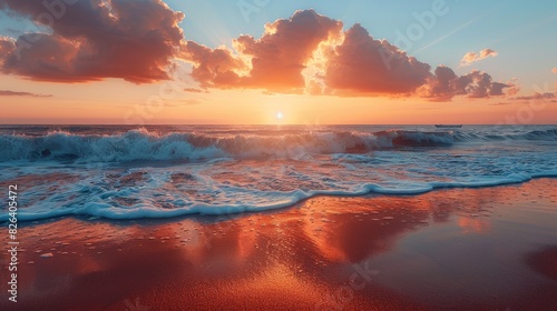 Majestic sunset over ocean waves