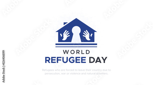 World Refugee Day, June. design concept of refugees who migrate due to violent behavior and war. logo for evacuation, shelter, shelter, temporary residence for immigrants or refugees