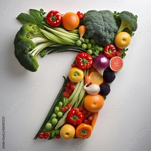 Fresh Fruits and Vegetables Shaped as number 7