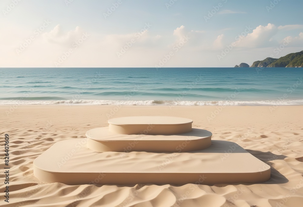 Beach podium summer background sand product 3D sea display platform. Beach podium summer banner stand scene sale sky holiday vacation stage water island sun travel pedestal promotion presentation ad. Beach podium summer background sand product 3D sea display platform. Beach podium summer banner stand scene sale sky holiday vacation stage water island sun travel pedestal promotion presentation ad.