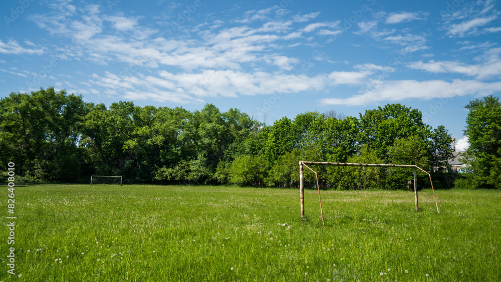 Football gates on the old football field, minimalism Football gates on the old football field, minimalism
