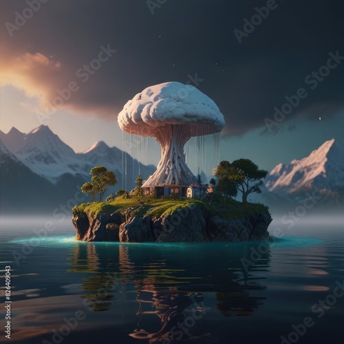 a computer generated image of a floating island