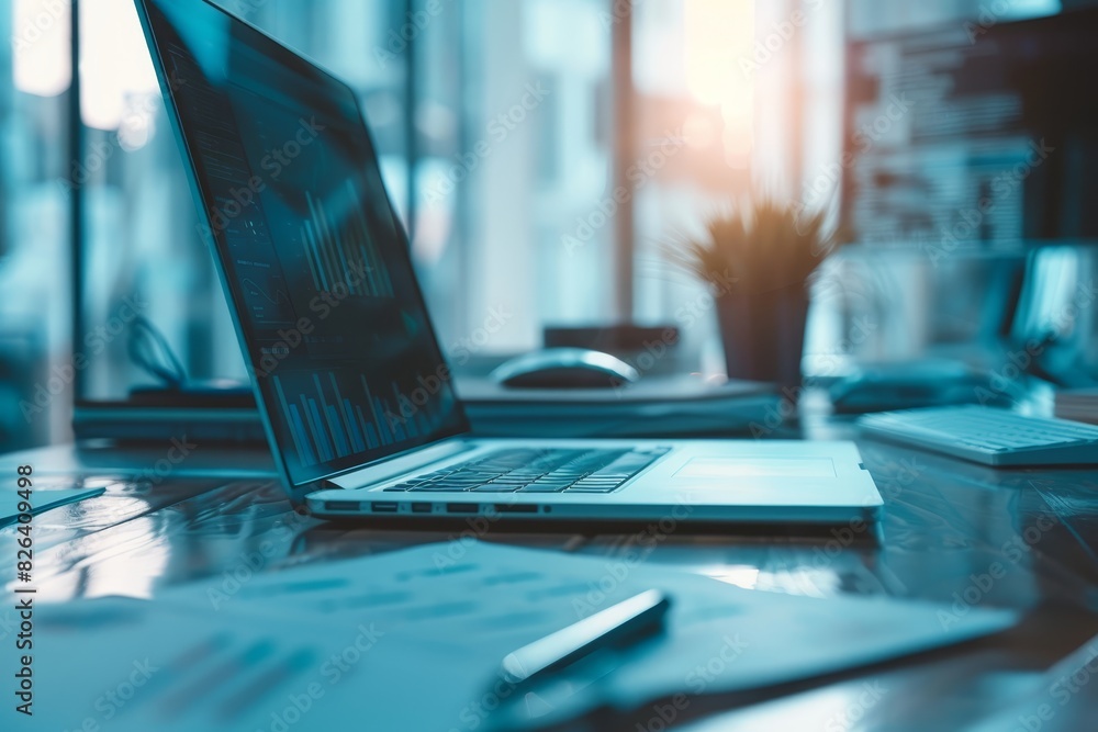 Focus on a developers workspace with a laptop in closeup view, showcasing concentration and productivity, advanced tone, Monochromatic Color Scheme Focus on a developers workspace with a laptop in closeup view, showcasing concentration and productivity, advanced tone, Monochromatic Color Scheme