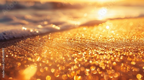 Golden sand at sunset on a beach viewed up close