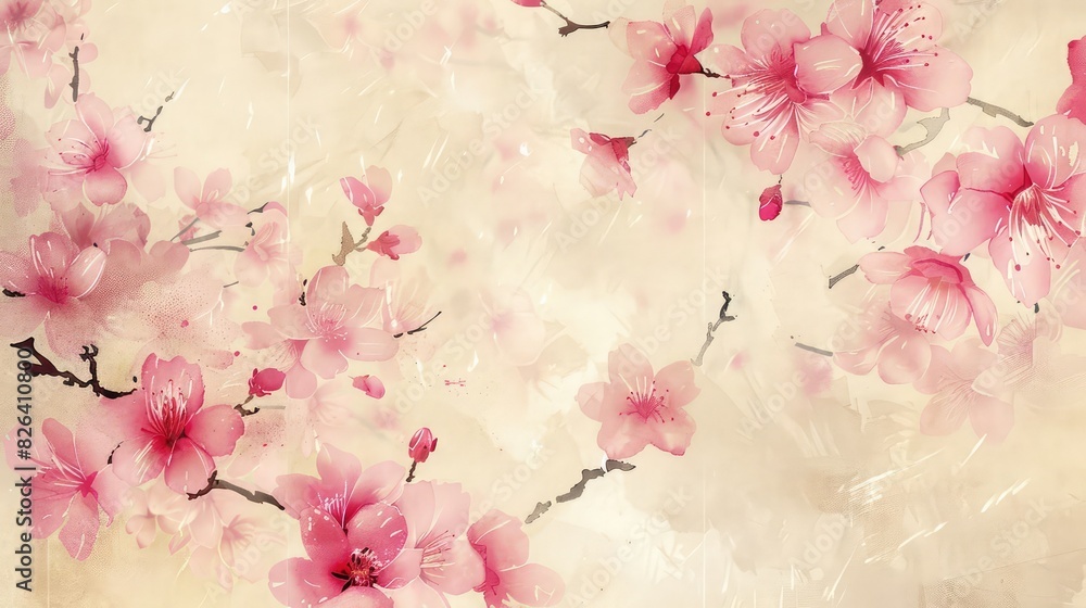 A gentle floral brush stroke in pink and ivory on an aged, textured paper surface. A gentle floral brush stroke in pink and ivory on an aged, textured paper surface.