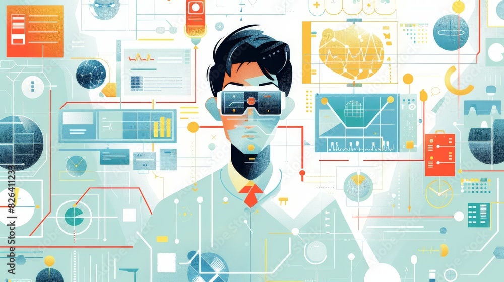 A 2D flat illustration of a healthcare professional using healthcare ...