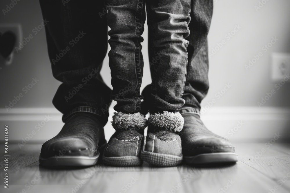 Feet of a boy, resting on his father's legs, Father's Day concept. Feet of a boy, resting on his father's legs, Father's Day concept.