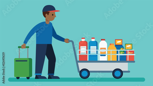 The gas station attendant pushed a trolley filled with various fluids and supplies towards a customers car his stoic expression giving away years of. Vector illustration