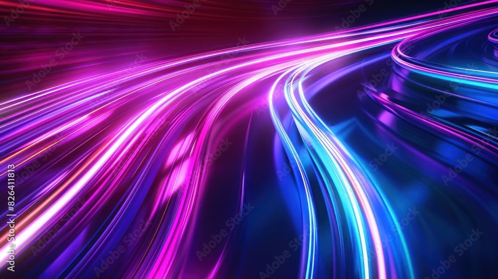 Abstract illustration neon glowing lines light motion background.Generated AI image