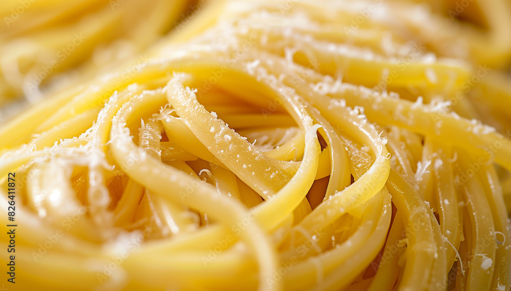 Close-up photo of freshly prepared linguine pasta topped with grated parmesan cheese, ideal for celebrating national linguine day and for italian cuisine-themed designs Close-up photo of freshly prepared linguine pasta topped with grated parmesan cheese, ideal for celebrating national linguine day and for italian cuisine-themed designs