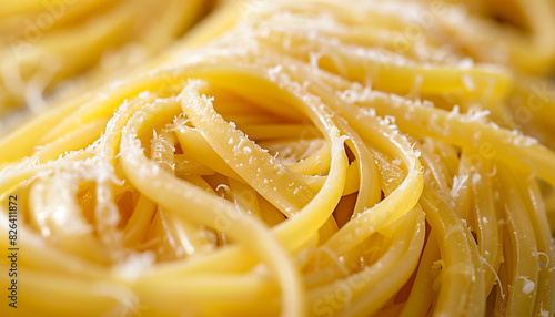 Close-up photo of freshly prepared linguine pasta topped with grated parmesan cheese  ideal for celebrating national linguine day and for italian cuisine-themed designs