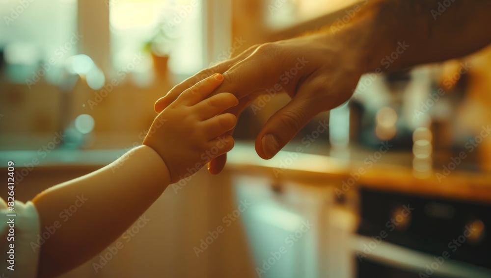 Obraz premium Child's hand holding father's fingers, father's day concept, family.