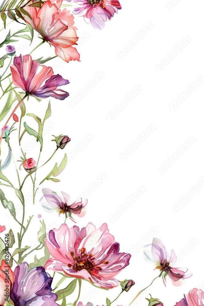 Naklejka premium Vibrant Watercolor Floral Arrangement on White Background