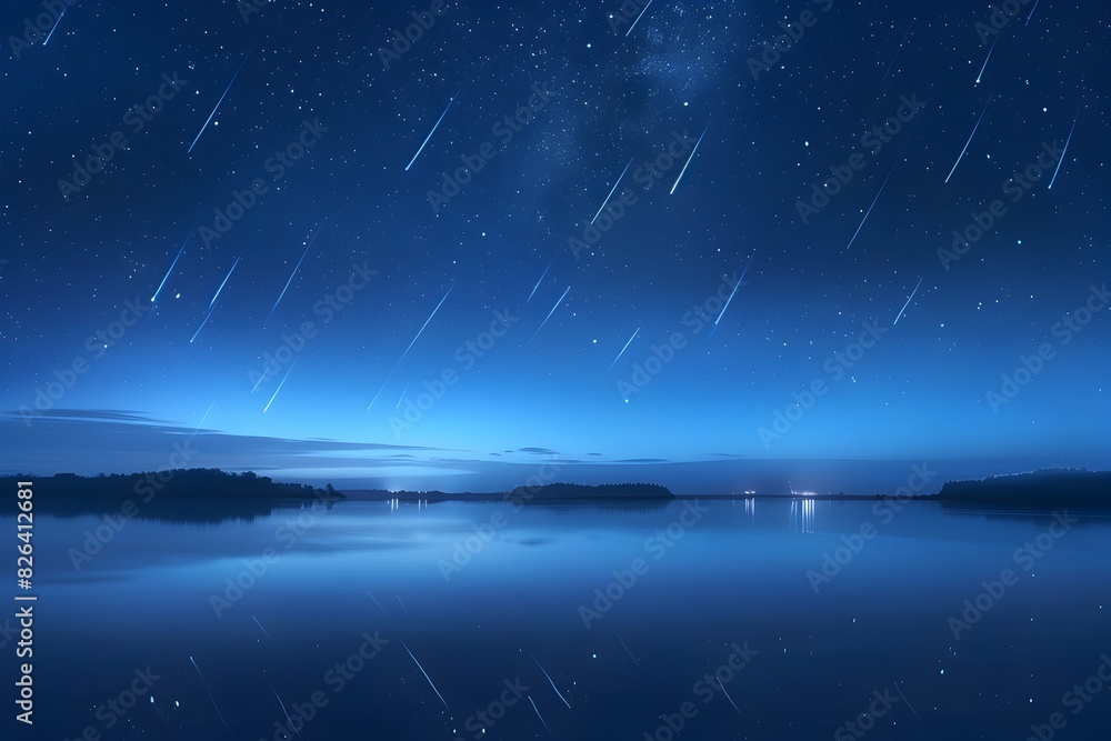 Captivating Meteor Shower Reflected on Serene Lake Captivating Meteor Shower Reflected on Serene Lake