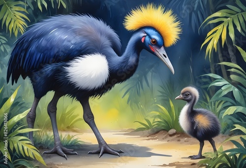 Watercolor painting a cassowary chick a small fluf © Asjad