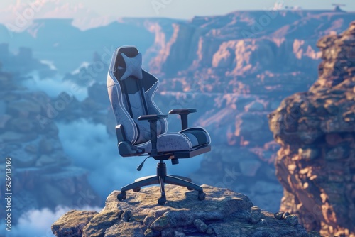 Gaming chair on top of a canyon, gamer, virtual world photo