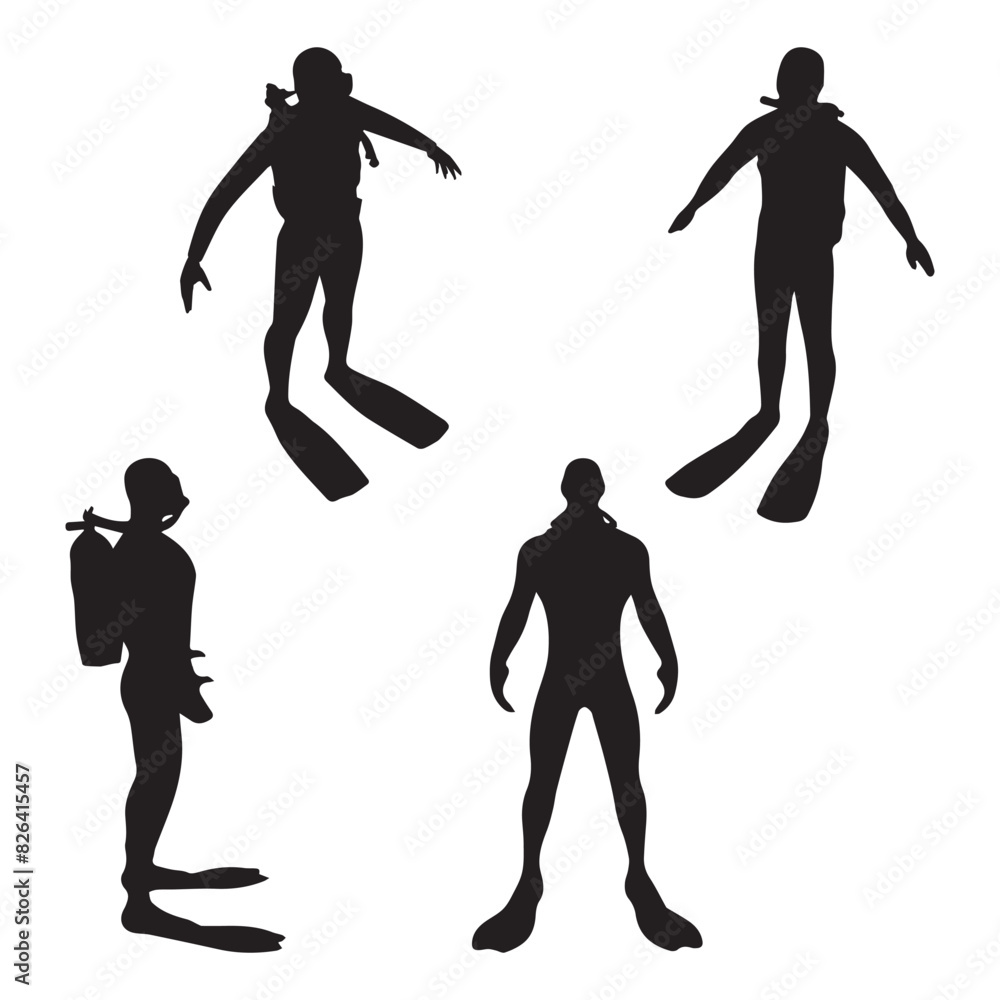 Obraz premium Scuba Diving Silhouette Vector Art