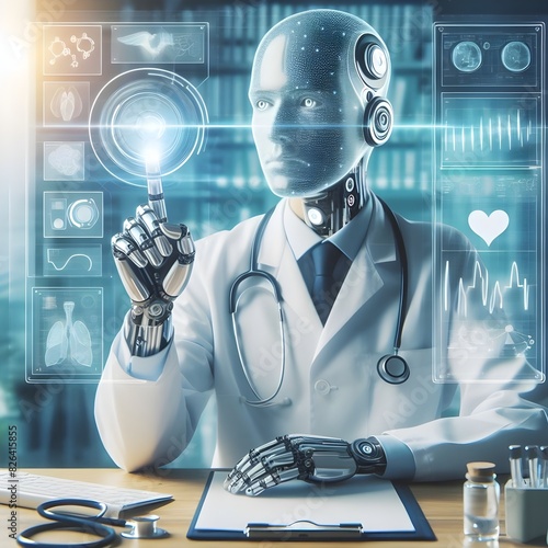 doctor using artificial intelligence on virtual screen for medical research - future medicine healthcare laboratory concept