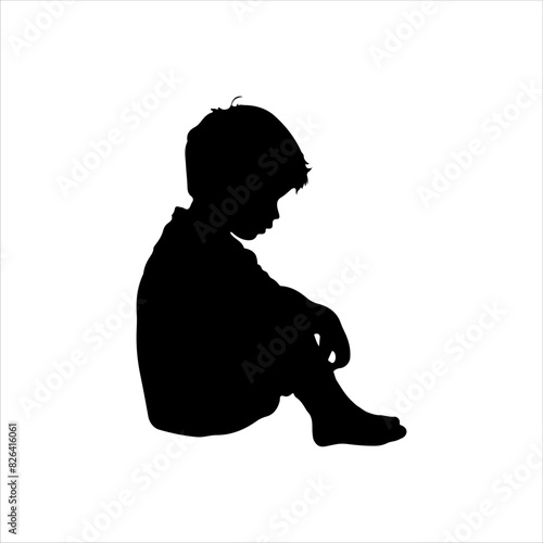 Sad black child silhouette isolated on white background. Child icon vector illustration design.