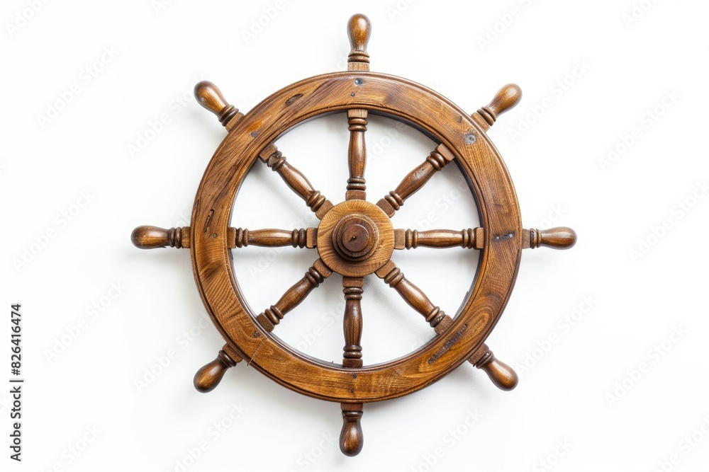 Pirates Rudder Pirate ship wooden rudder, vintage ship wheel, white background. Stock ...