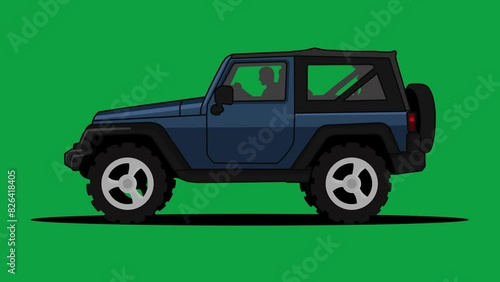 animation of offroad car speeding in cartoon style. side view with green screen background