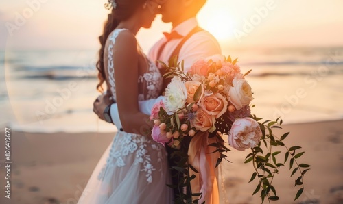 Close up bride and groom we...