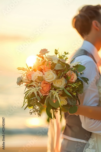 Close up bride and groom we...