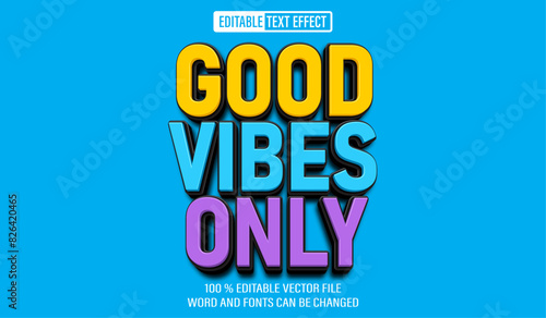 Editable 3d text style effect - Good Vibes Only text effect Template	