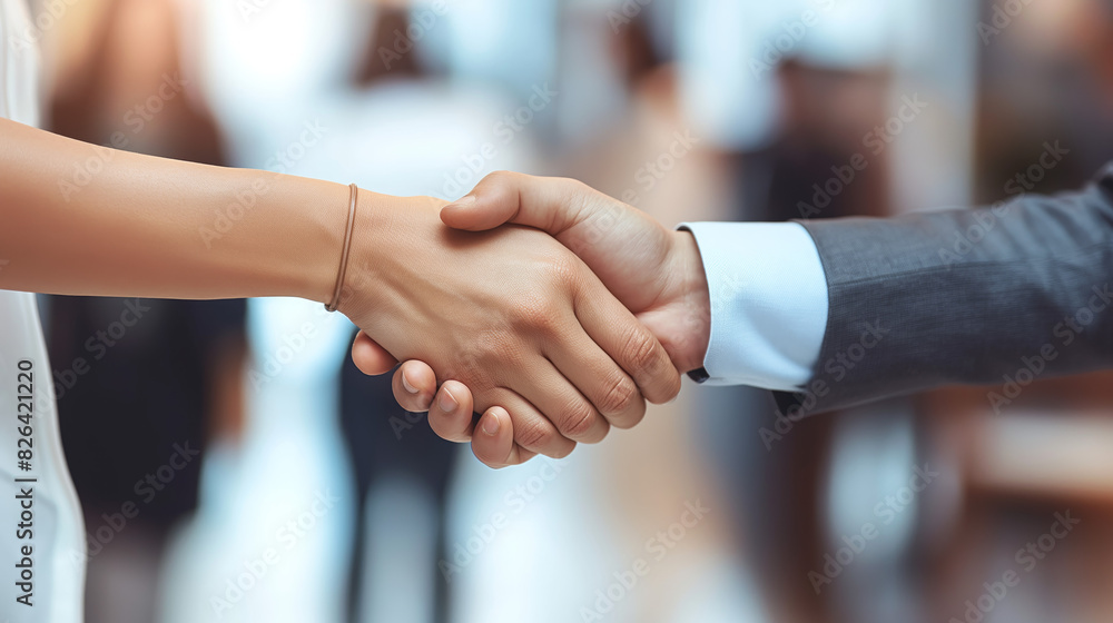 The image captures a handshake in progress, set against an office backdrop, symbolizing a business or formal agreement The image captures a handshake in progress, set against an office backdrop, symbolizing a business or formal agreement