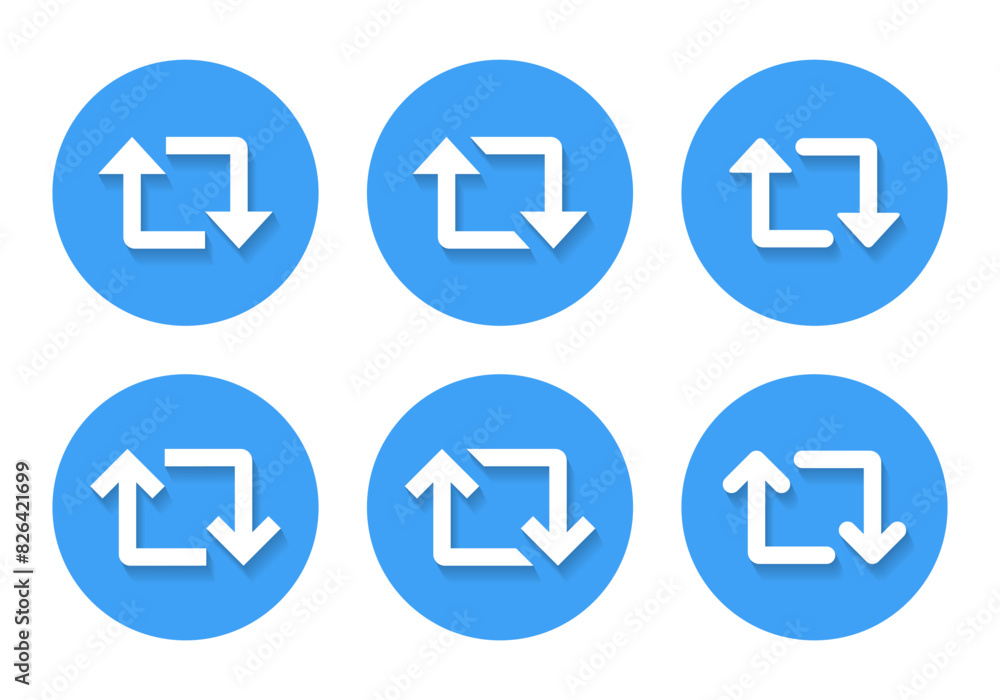 Repeat arrow icon set with shadow. Repost button Repeat arrow icon set with shadow. Repost button