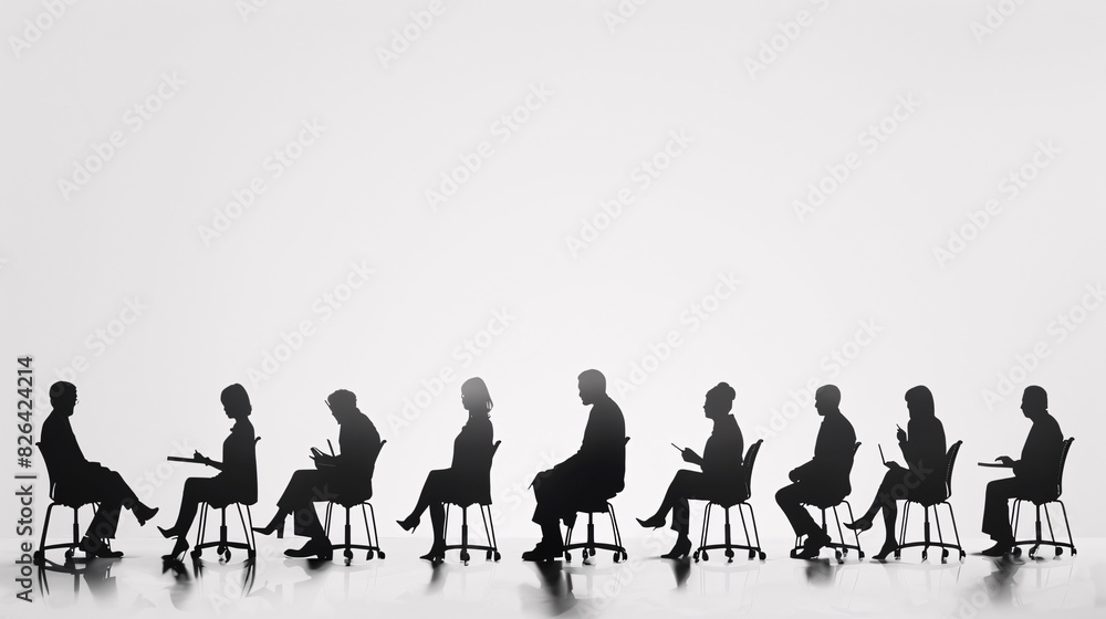 Silhouette set of people in various poses on a white background Silhouette set of people in various poses on a white background