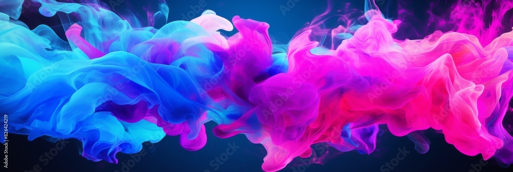 Blue And Pink Smoke Clouds In Surreal Abstract Formation. Fluid Dynamics, Digital Art Background