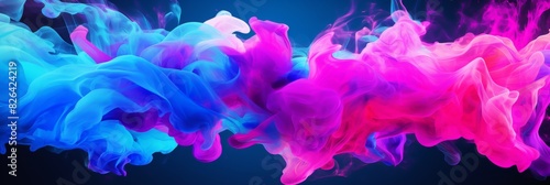 Blue And Pink Smoke Clouds In Surreal Abstract Formation. Fluid Dynamics  Digital Art Background