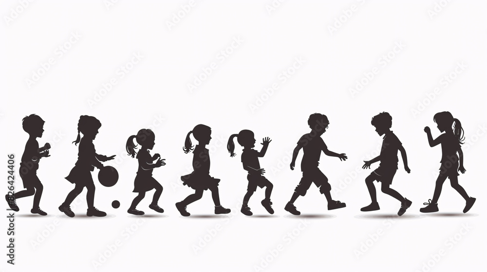 Silhouette set of people in various poses on a white background Silhouette set of people in various poses on a white background
